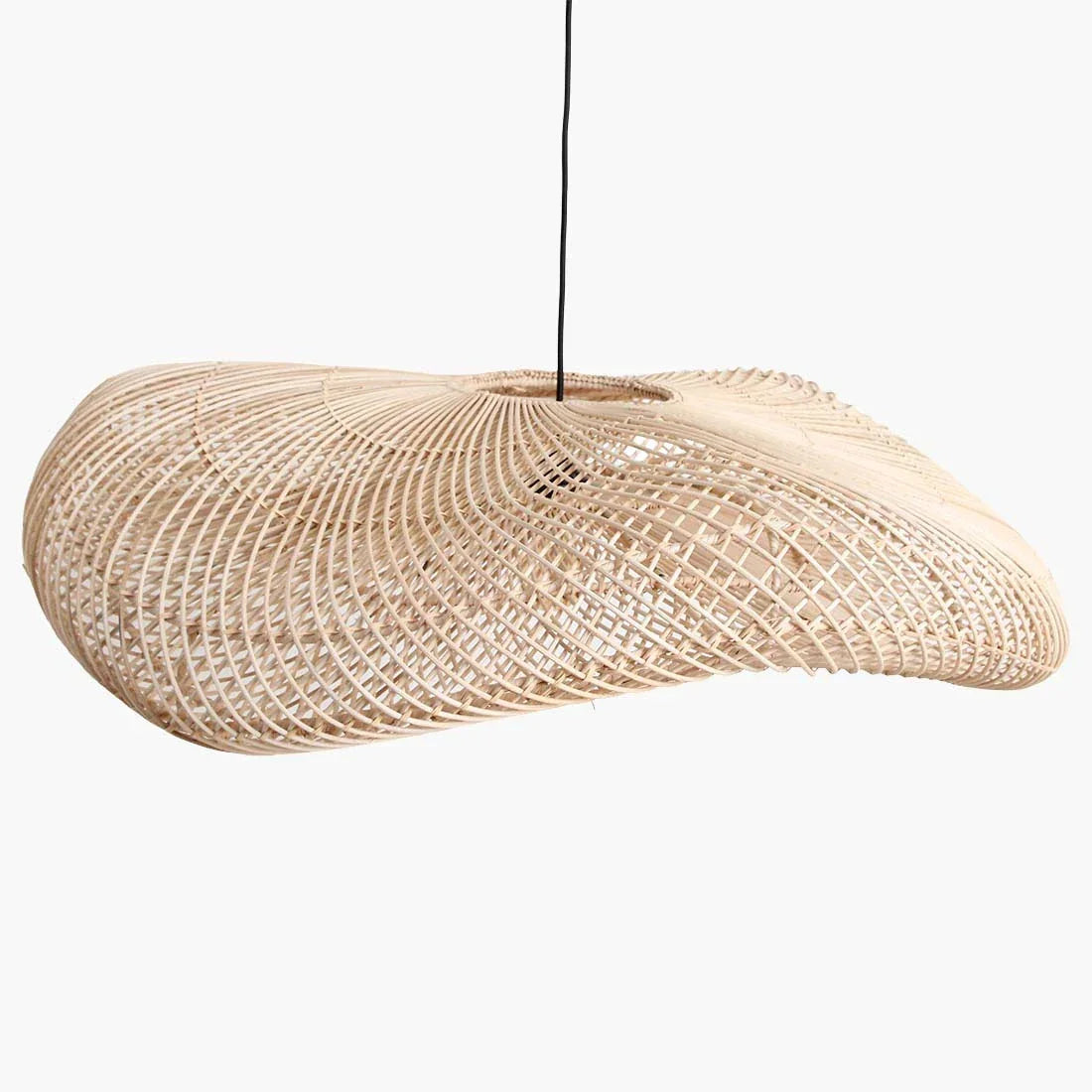 Suspension en rotin ondulé naturel forme XL Ø90 cm beige tissé