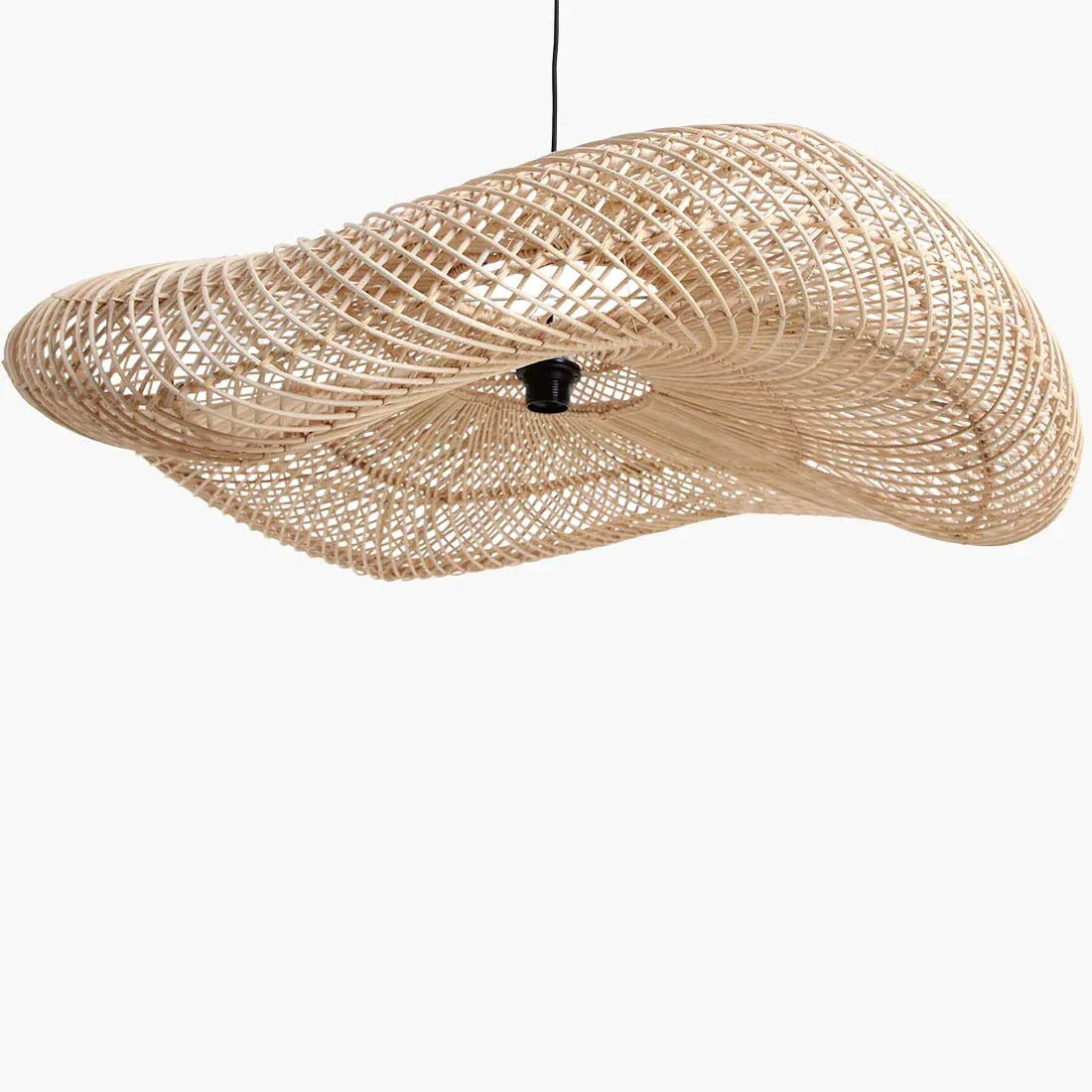 Suspension en rotin ondulé naturel XL Ø90 cm beige tissé