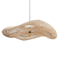 Suspension en rotin ondulé naturel forme XL Ø90 cm avec ampoule exposée