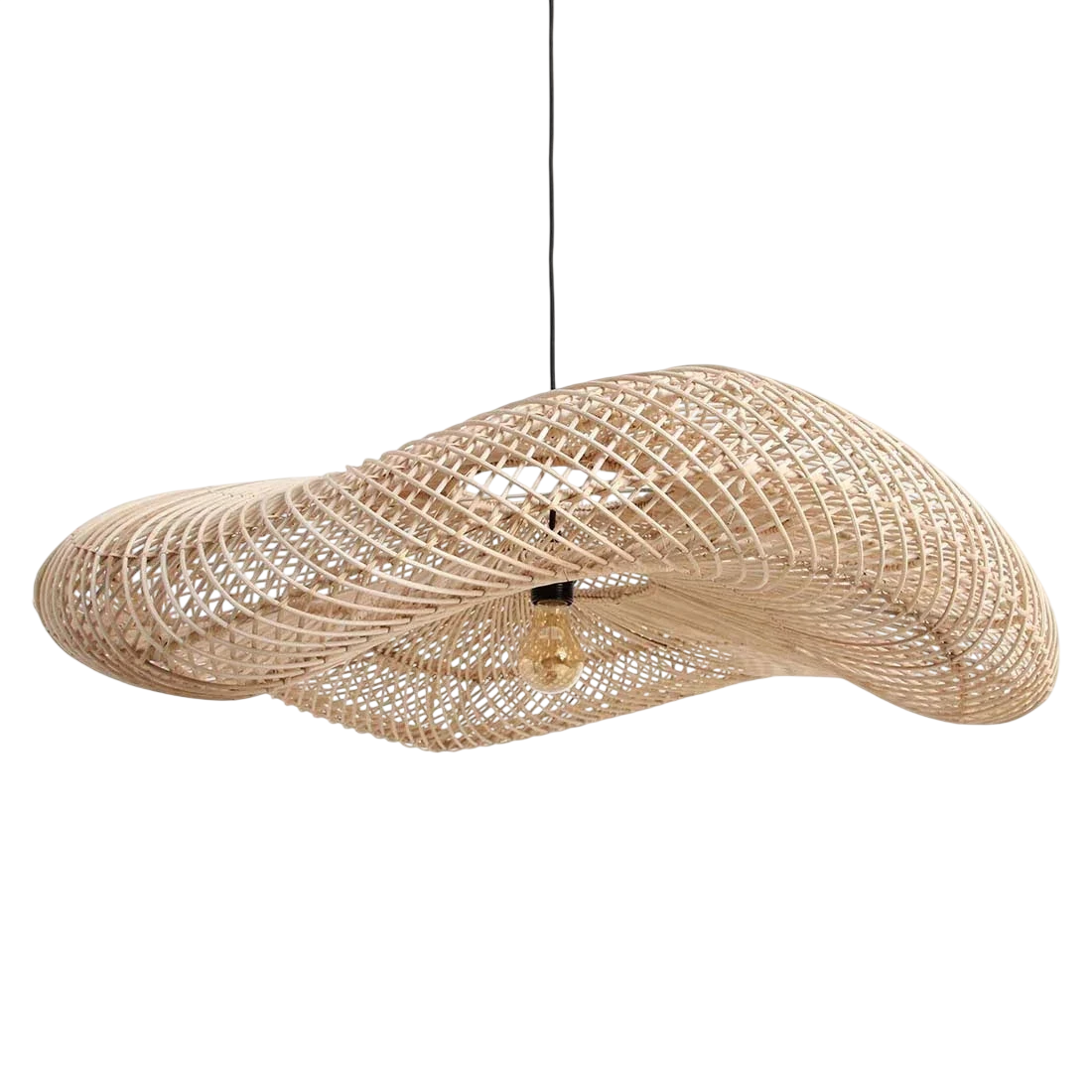Suspension en rotin ondulé naturel forme XL Ø90 cm avec ampoule exposée