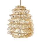 Suspension en rotin ondulé naturel avec motif spiralé et cordon de suspension