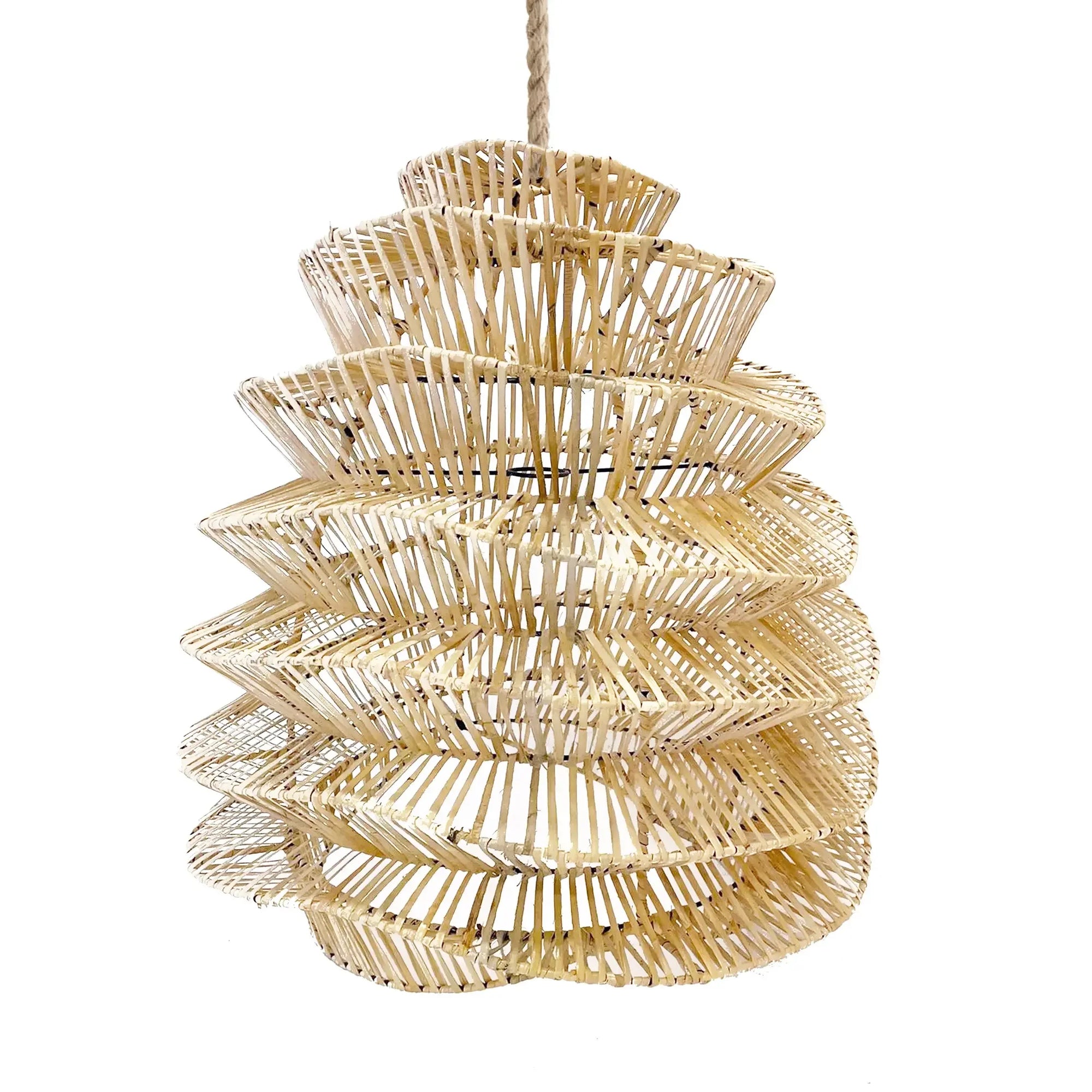 Lampe suspendue en rotin ondulé naturel avec motif spiralé de 55 cm de diamètre