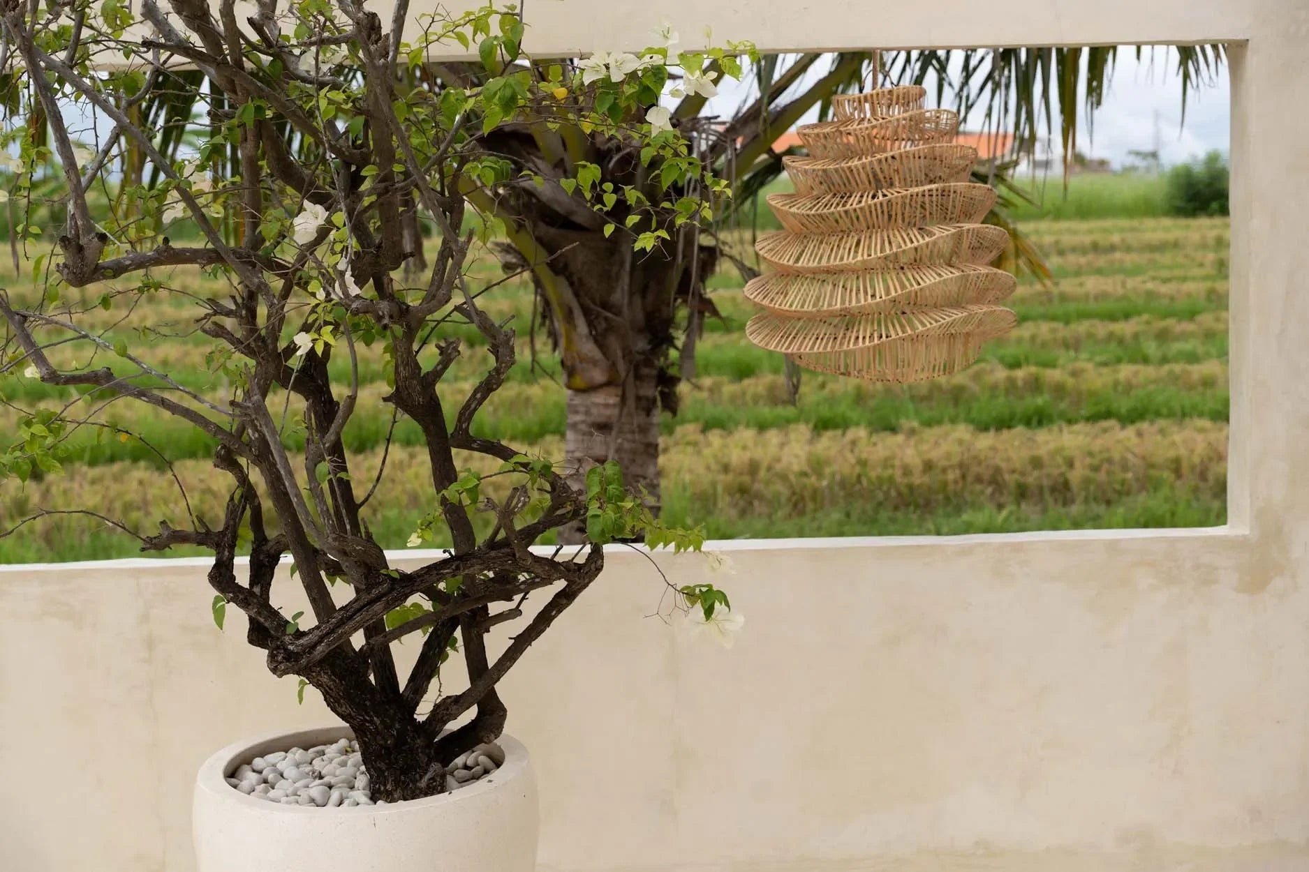 Abat-jour en rotin noué, cylindrique et tiers, pour Suspension en rotin ondulé naturel Ø55 cm