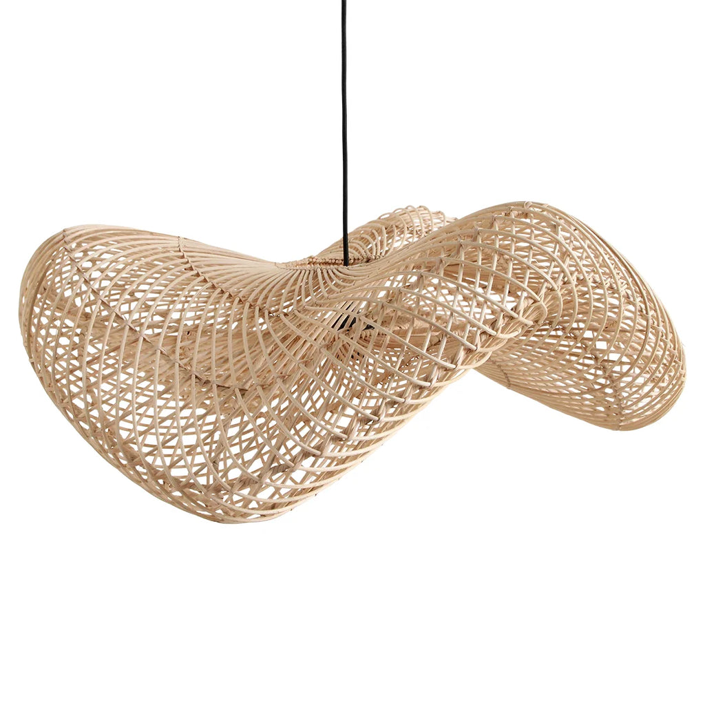 Suspension en rotin ondulé tressé naturel beige, Ø71 cm pour salon
