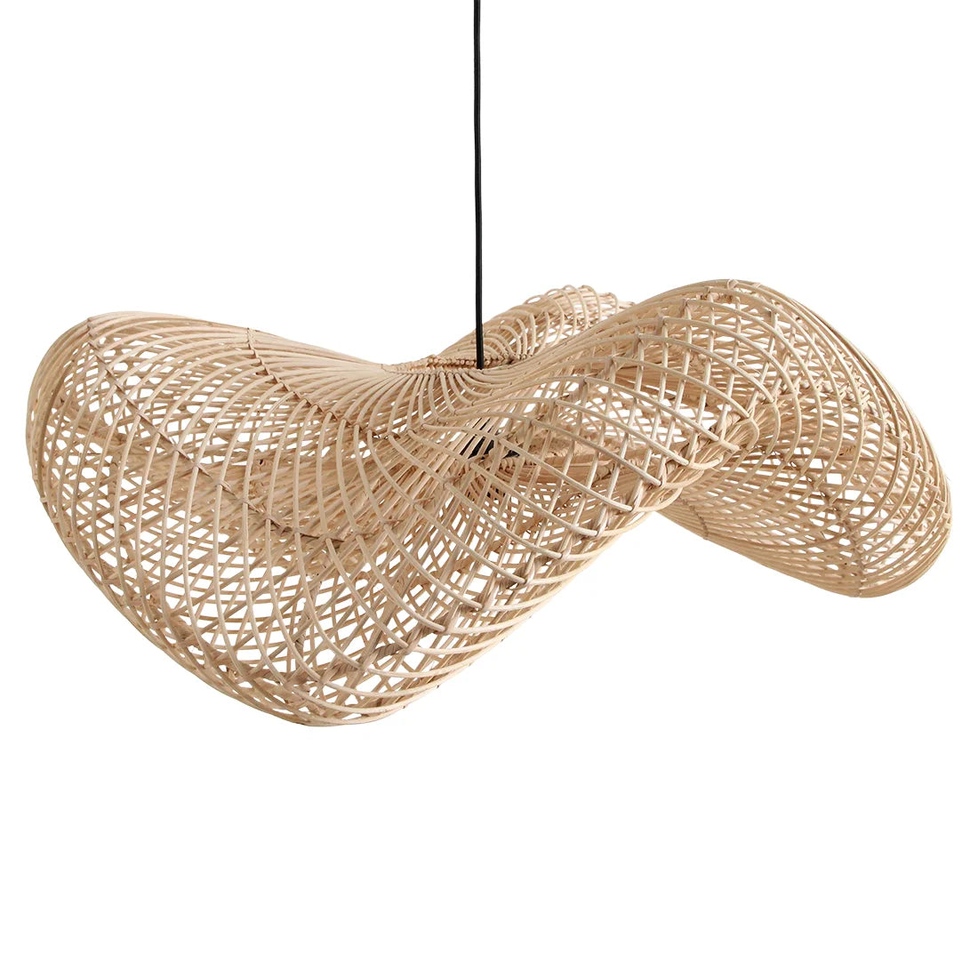Suspension en rotin ondulé tressé naturel beige, Ø71 cm pour salon