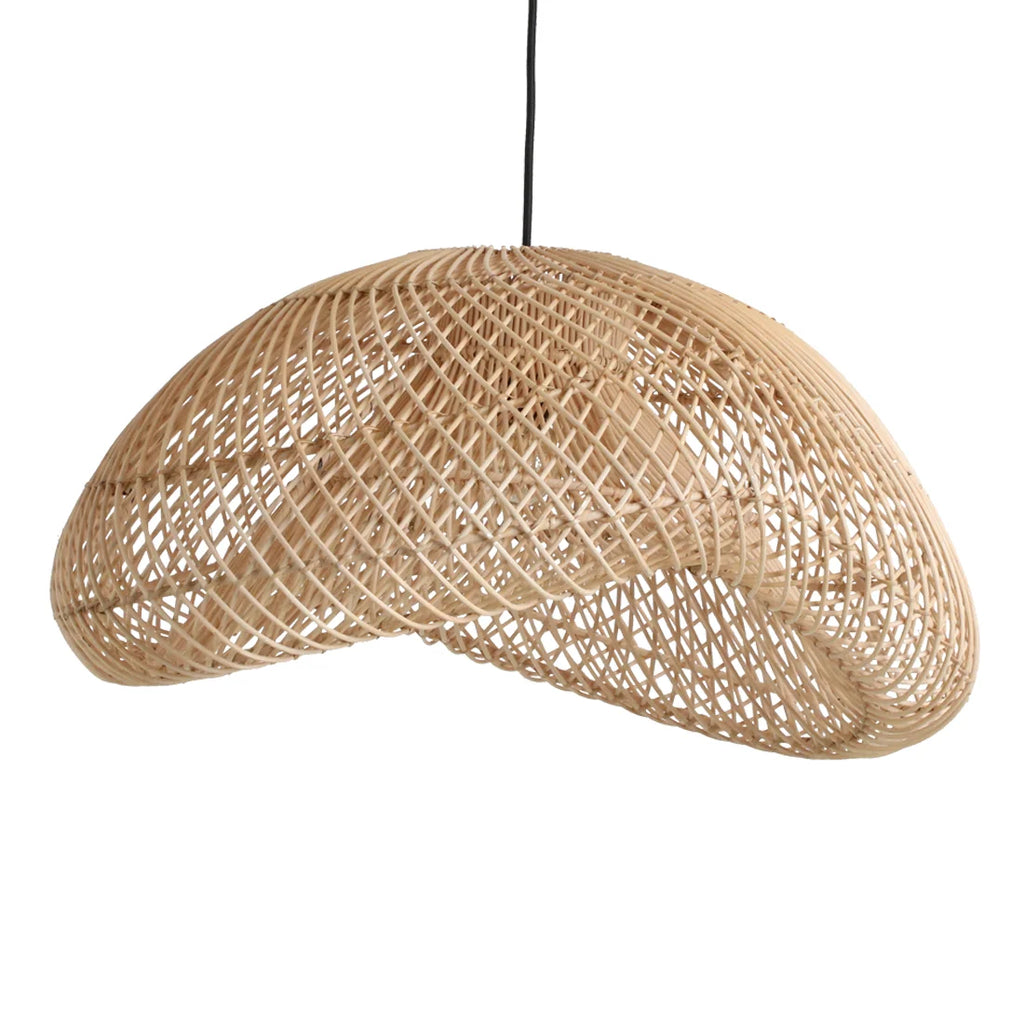 Suspension en rotin tressé naturel organique, design courbé en dôme Ø57 cm
