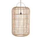 Suspension en rotin tressé beige cylindrique avec anse – Ø50 cm