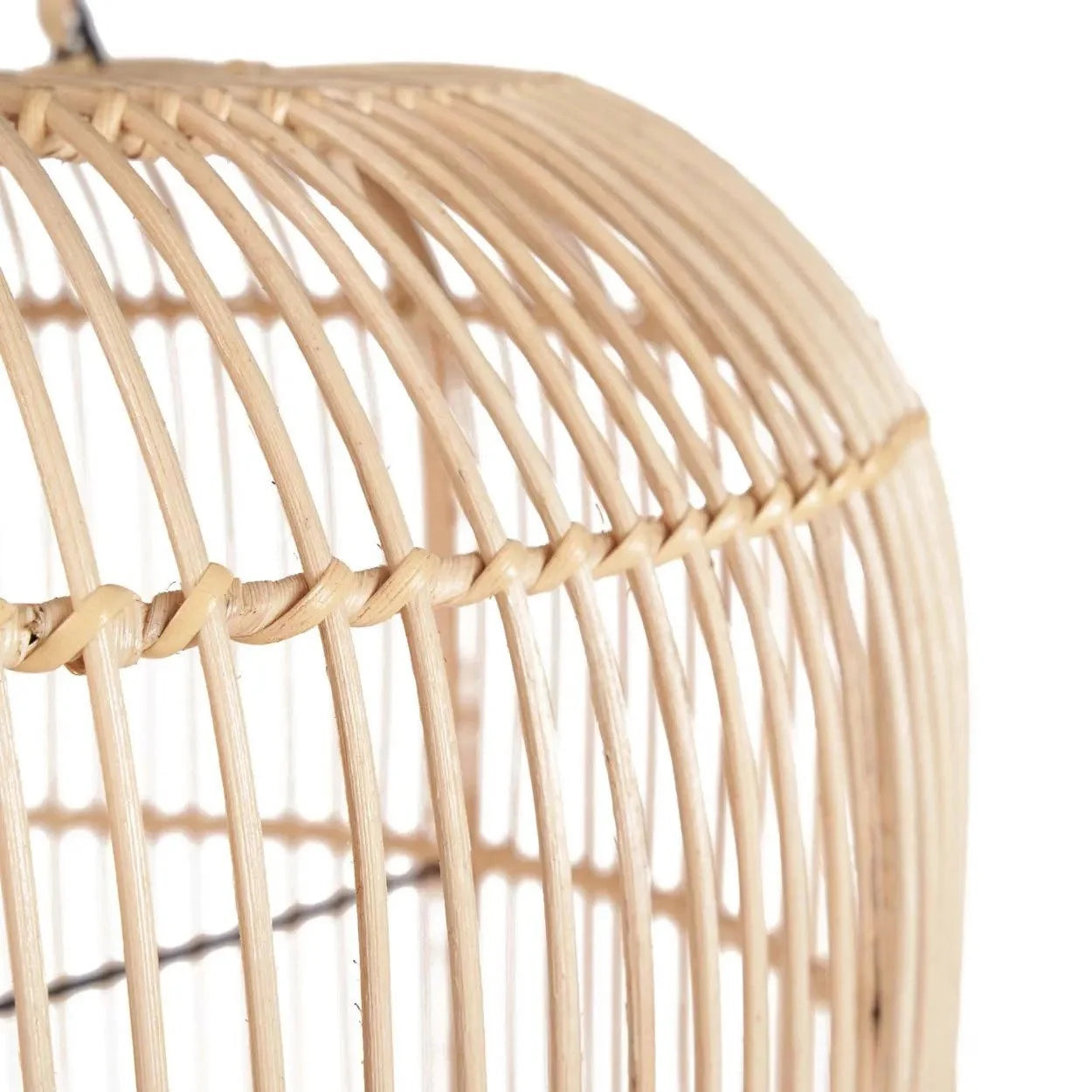 Suspension en rotin tressé beige cylindrique avec anse, diamètre 50 cm