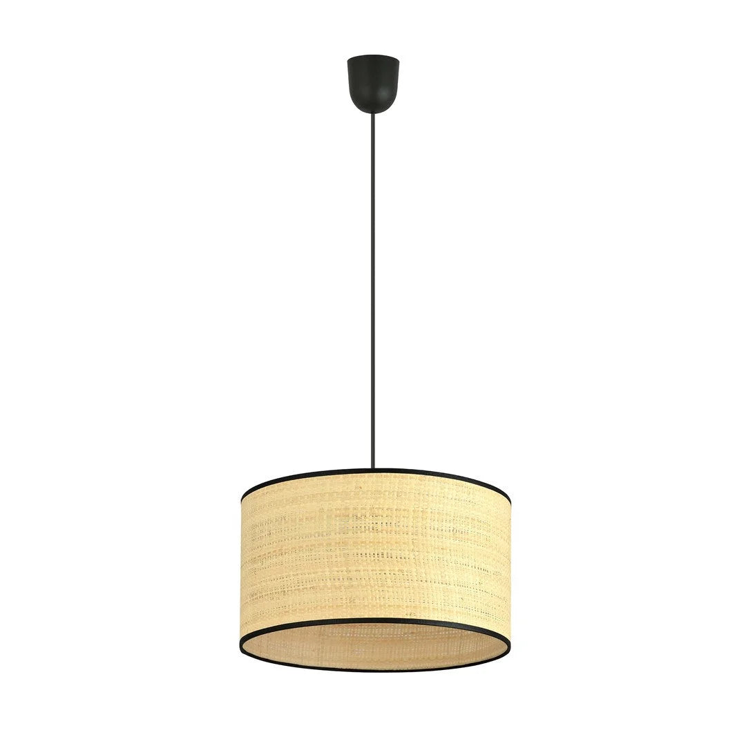 Suspension en rotin tressé beige avec bordure noire, Ø35 cm