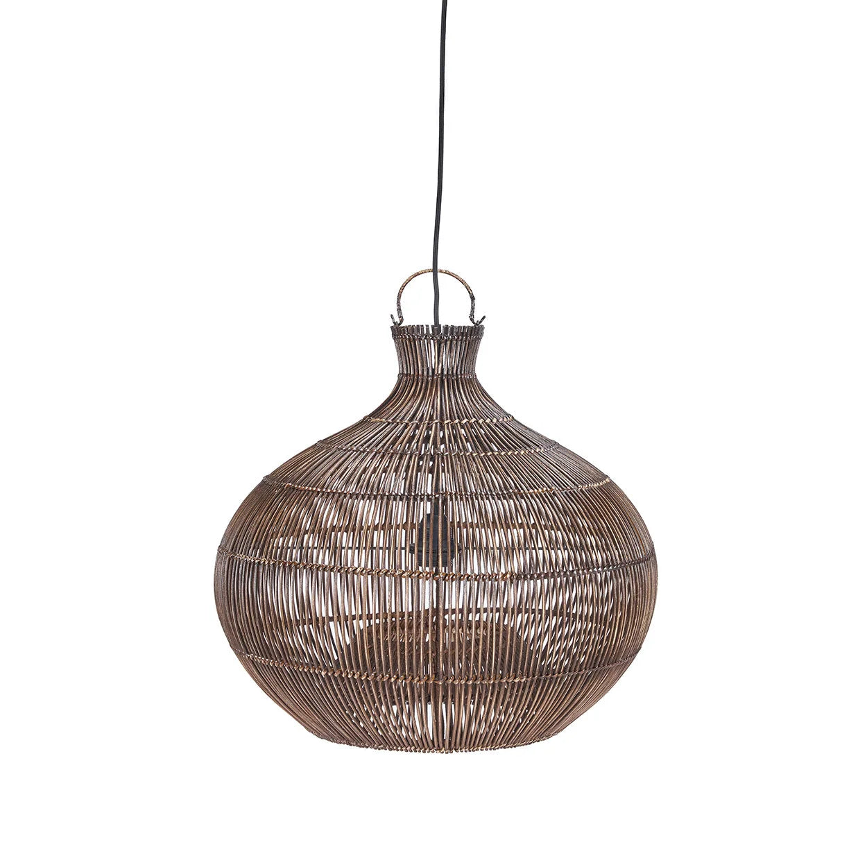 Suspension en rotin tressé brune Ø48 cm, forme bulbeuse rustique