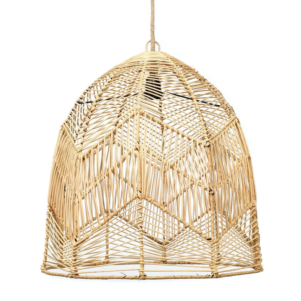 Suspension en rotin tressé naturel forme de cloche avec motif géométrique design