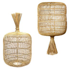 Suspension en rotin tressé naturel cylindrique de 70 cm avec deux luminaires suspendus