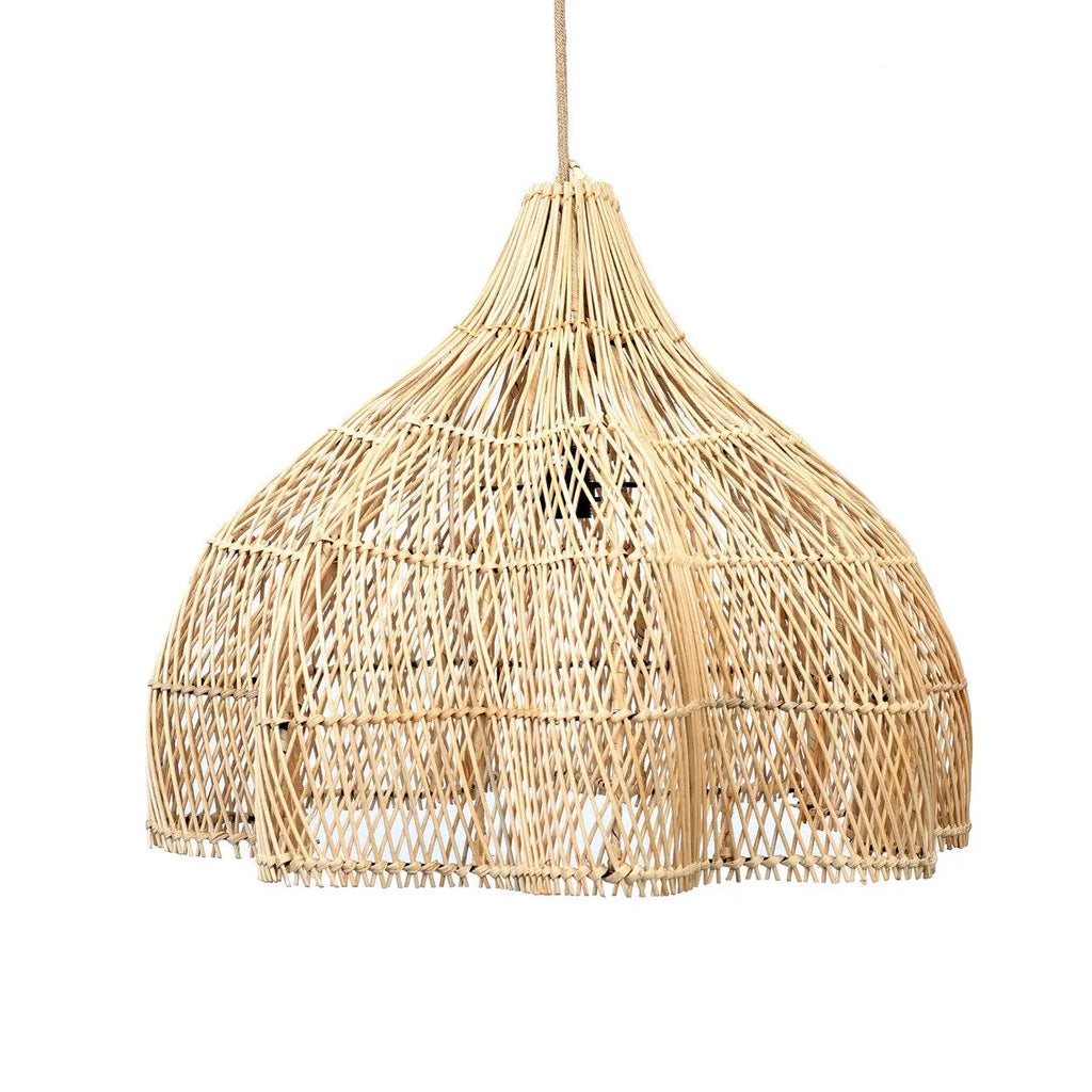 Abat-jour en rotin tressé naturel en forme de fleur ajourée pour suspension Ø60 cm