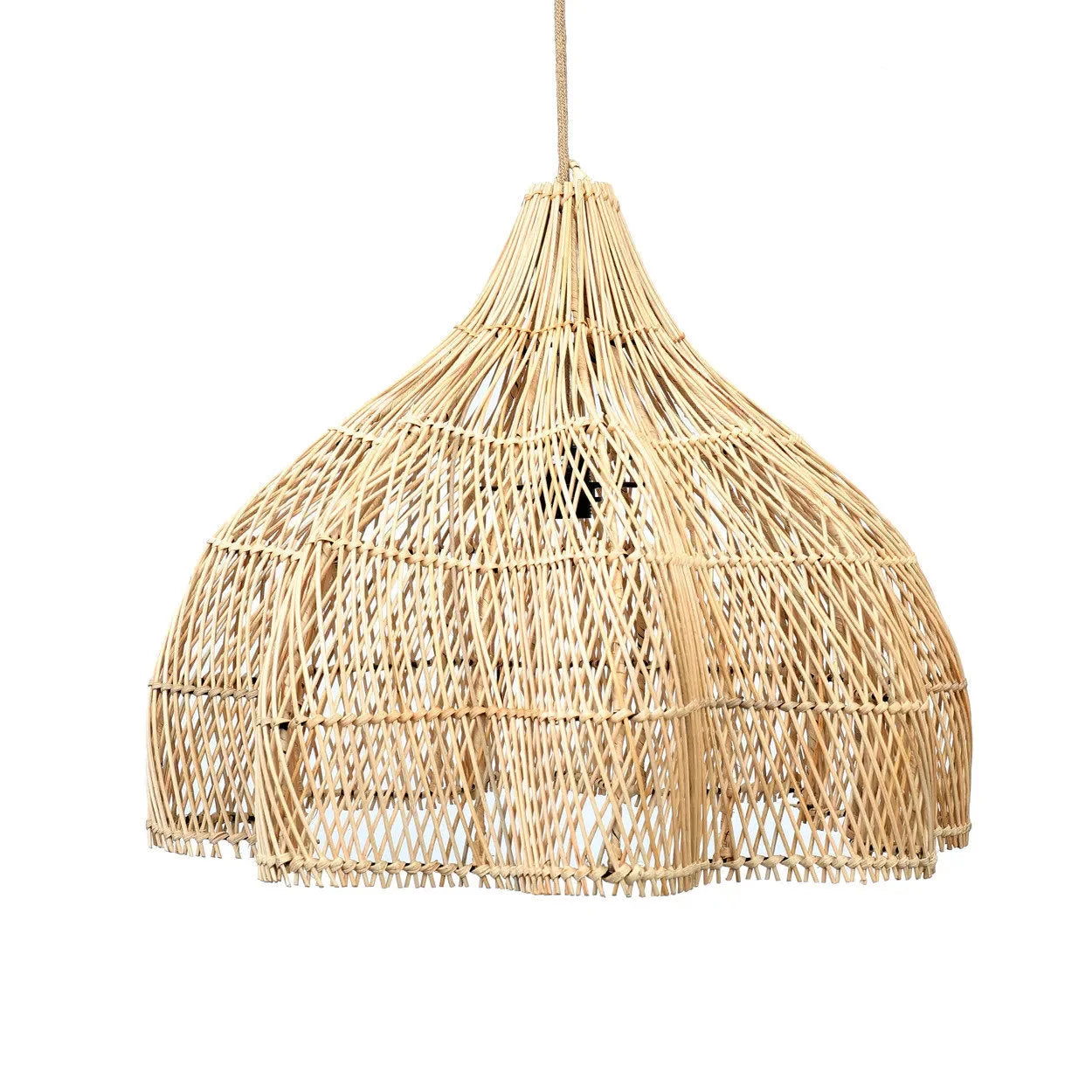 Abat-jour en rotin tressé naturel en forme de fleur ajourée pour suspension Ø60 cm