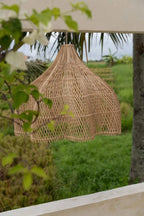 Abat-jour en rotin tressé forme fleur ajourée pour suspension naturelle Ø60 cm