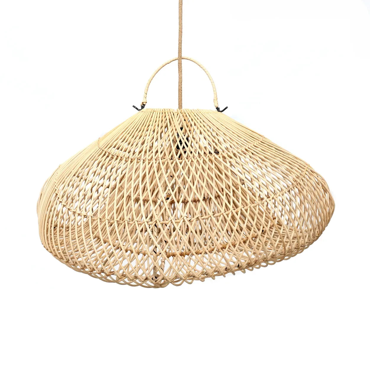 Suspension en rotin tressé naturel forme nuage de 60 cm avec luminaire suspendu