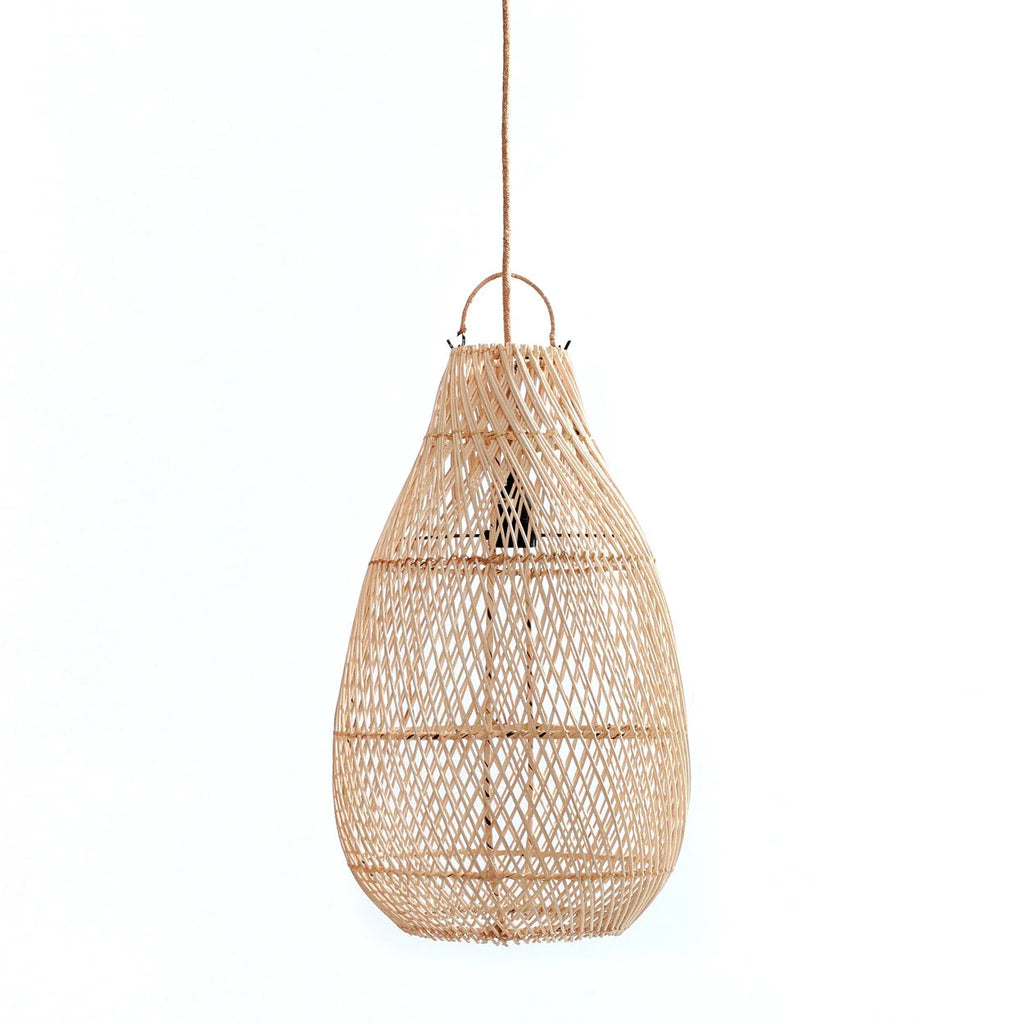 Suspension en rotin tressé naturel en forme ovale avec texture tissée, H60 cm