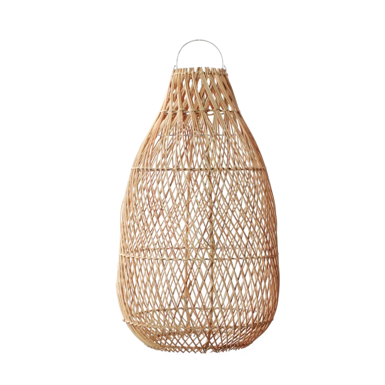 Suspension en rotin tressé naturel de forme ovale ajourée, hauteur 60 cm