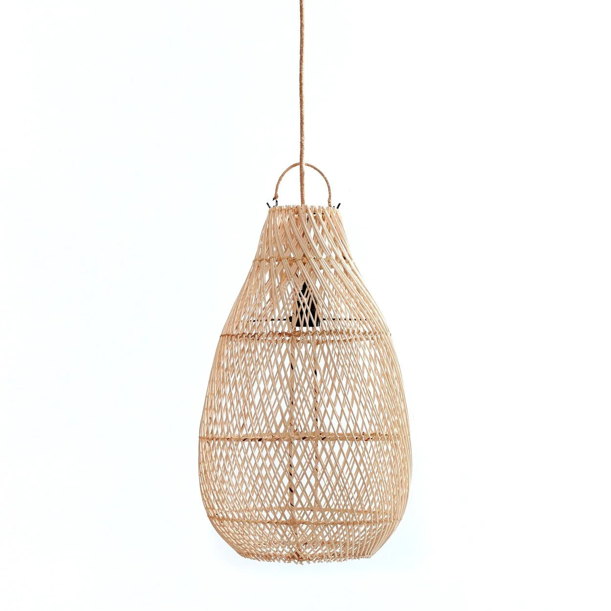 Lustre suspendu en rotin tressé en forme de larme ovale naturelle H60 cm