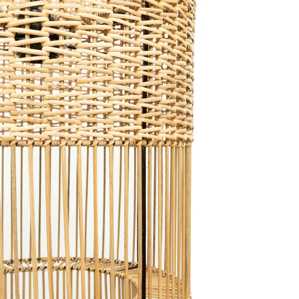 Panier de rangement cylindrique à deux niveaux en rotin tressé naturel et bambou