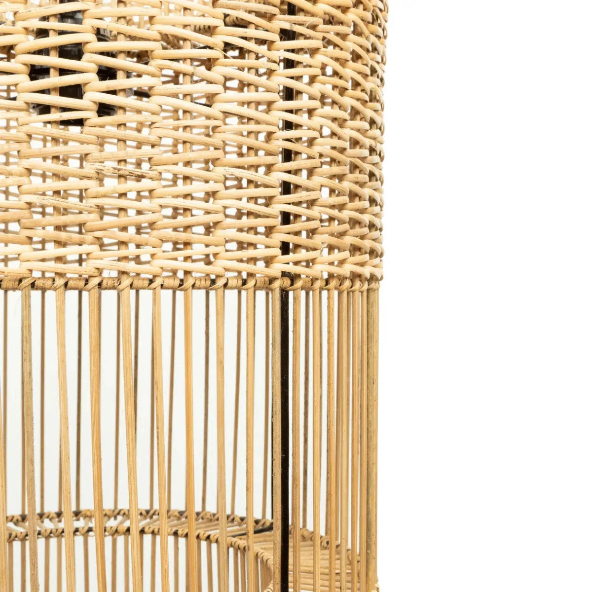 Panier de rangement cylindrique à deux niveaux en rotin tressé naturel et bambou