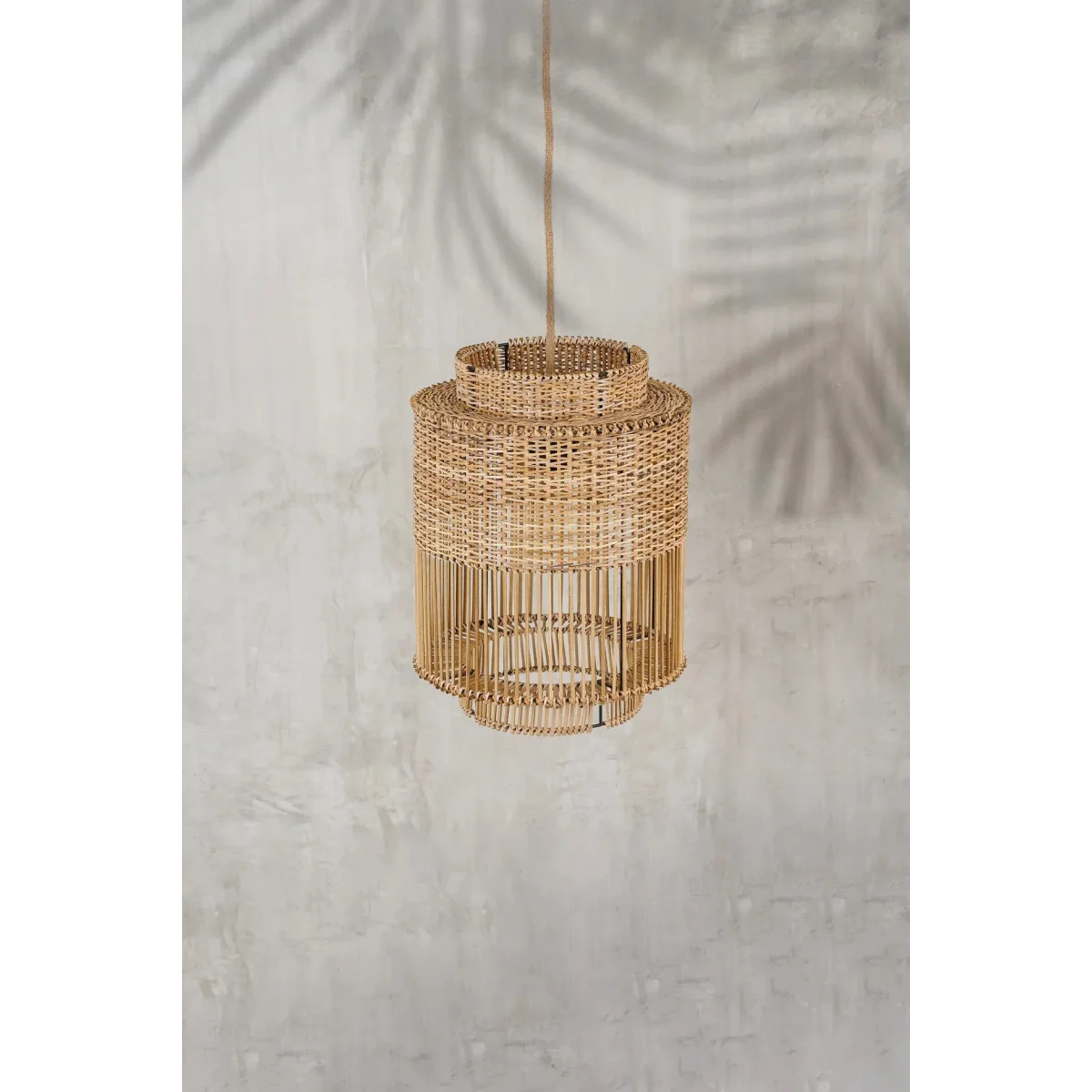 Suspension en rotin tressé naturel à niveaux, Ø30 cm, luminaire cylindrique en rotin