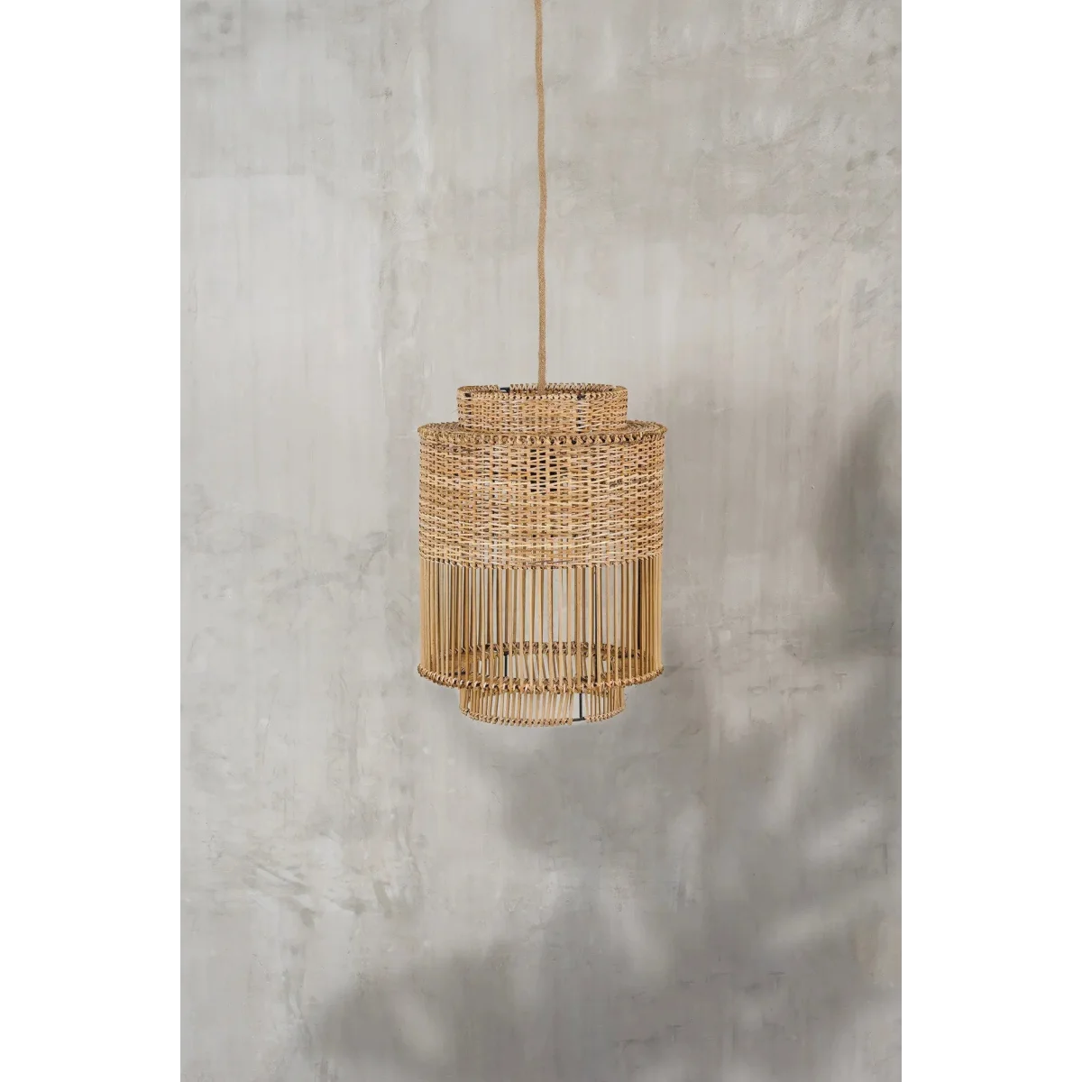 Suspension en rotin tressé naturel à niveaux, diamètre 30 cm, luminaire suspendu élégant