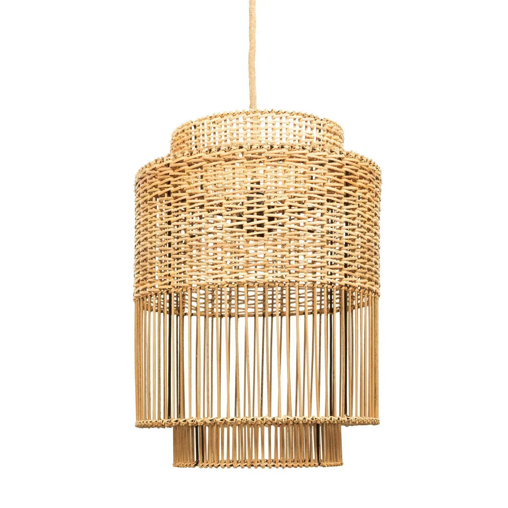 Suspension en rotin tressé naturel à niveaux, diamètre 30 cm, luminaire suspendu élégant