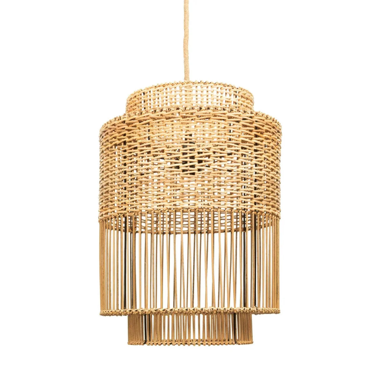 Suspension en rotin tressé naturel à niveaux, diamètre 30 cm, luminaire suspendu élégant