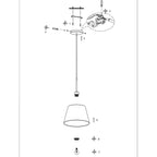 Vue éclatée du plafonnier Suspension en rotin tressé noir et bois clair ovale Ø60 cm