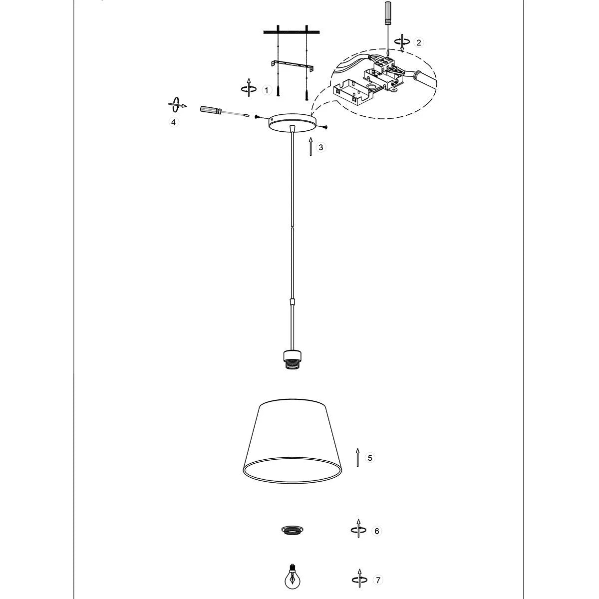 Vue éclatée du plafonnier Suspension en rotin tressé noir et bois clair ovale Ø60 cm