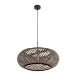 Suspension en rotin tressé noir et bois clair avec luminaire en pendentif ovale