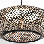 Suspension en rotin tressé noir et bois clair ovale de 60 cm, lampe ronde et suspendue