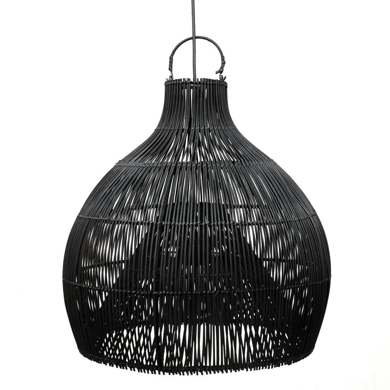 Suspension en rotin tressé noir forme goutte – Ø50 cm
