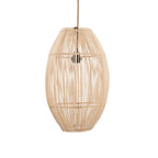 Luminaire suspendu en rotin tressé ovale naturel H48 cm pour décoration intérieure