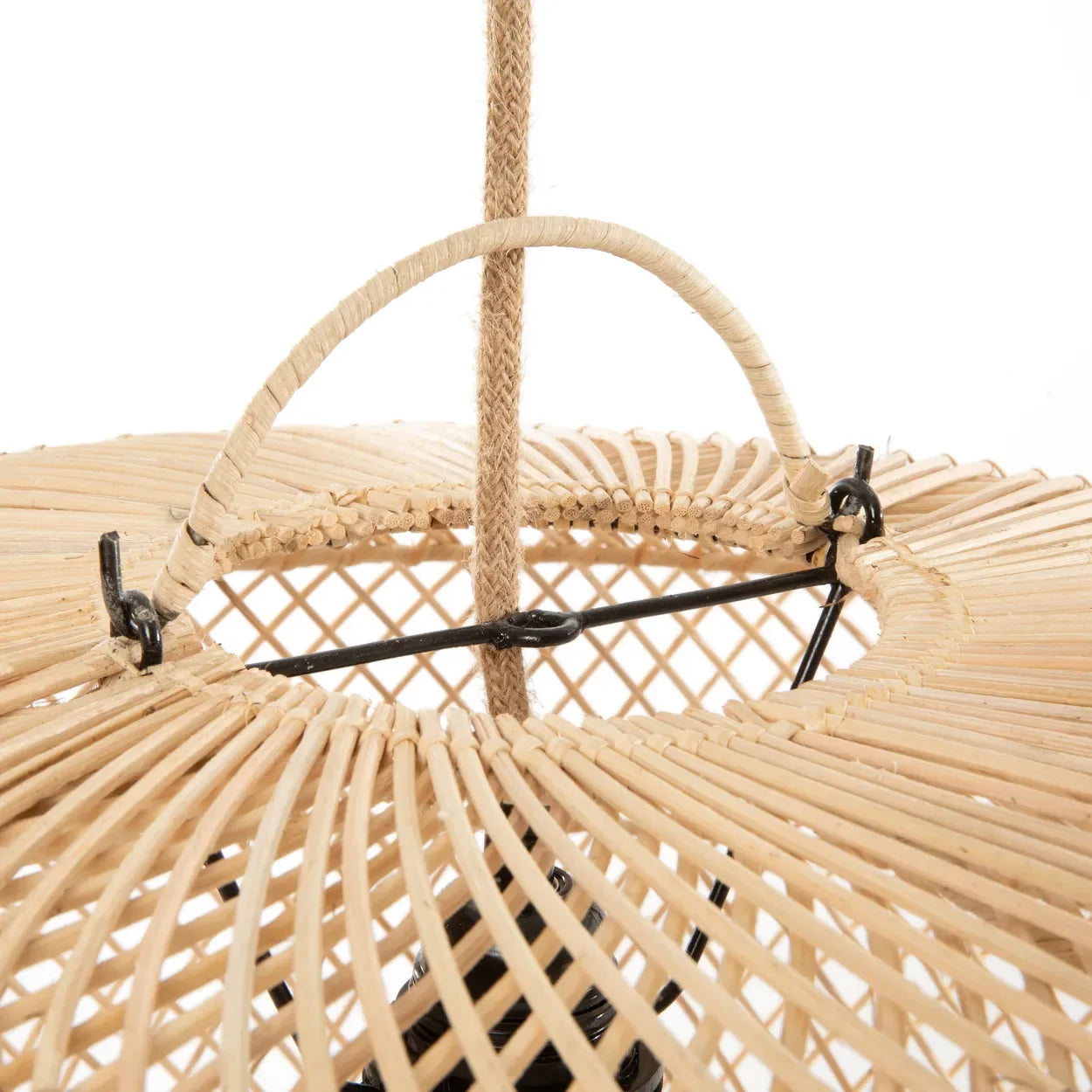 Suspension sphère en rotin naturel de 50 cm, luminaire en bambou tissé pour intérieur