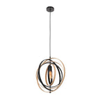 Luminaire suspension sphérique en bois et métal noir avec cerceaux entrelacés Ø45 cm