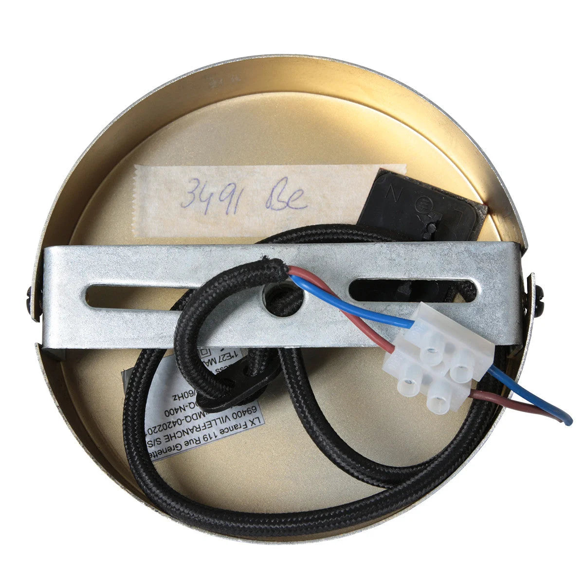 Luminaire suspendu sphérique en bois et métal noir avec câblage électrique intégré