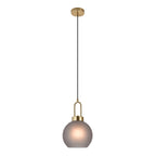 Suspension sphérique en verre fumé mat et laiton doré Ø20 cm, luminaire suspendu élégant