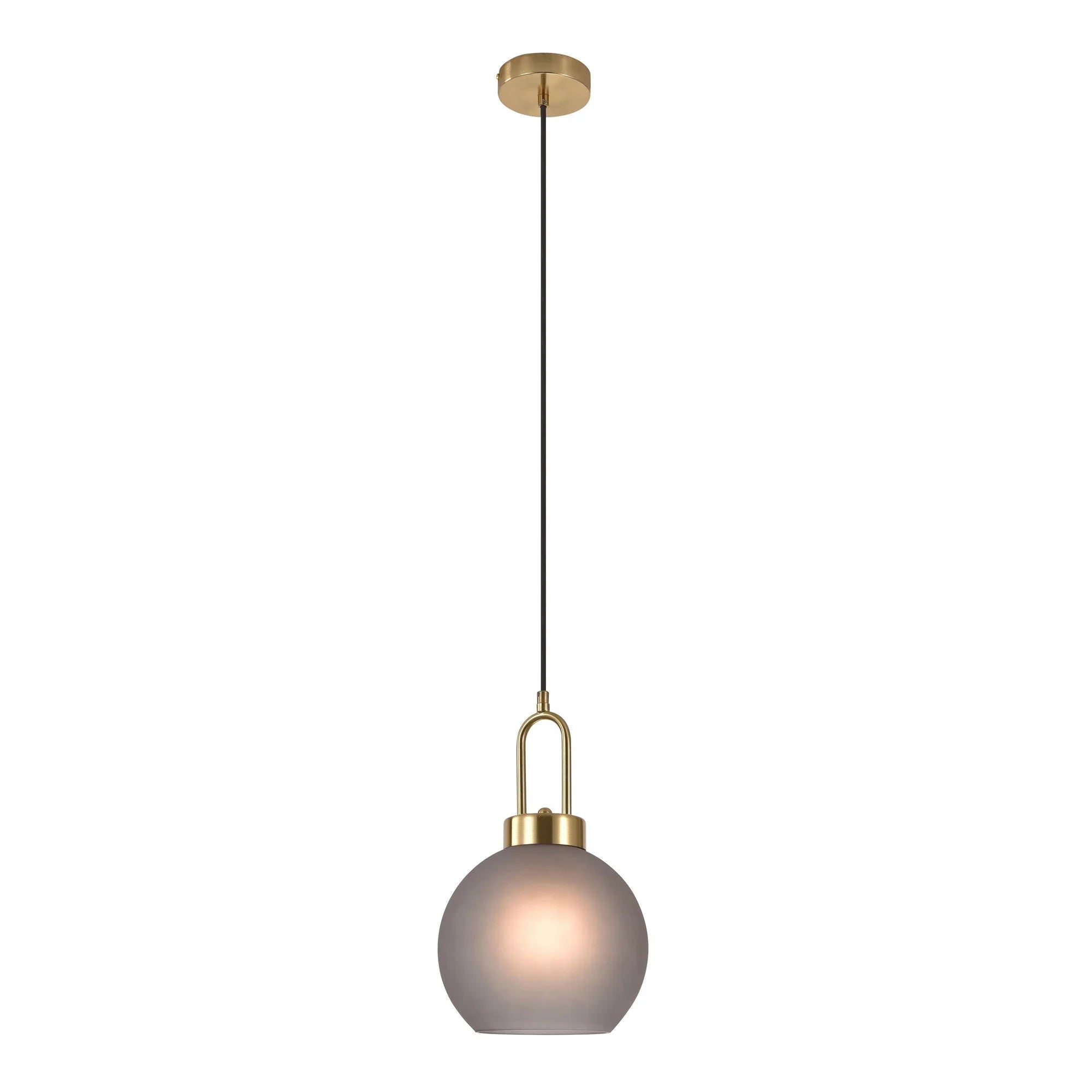 Suspension sphérique en verre fumé mat et laiton doré Ø20 cm, luminaire suspendu élégant