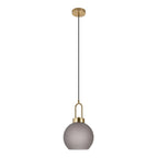 Suspension sphérique en verre fumé mat et laiton doré, globe pendentif Ø20 cm