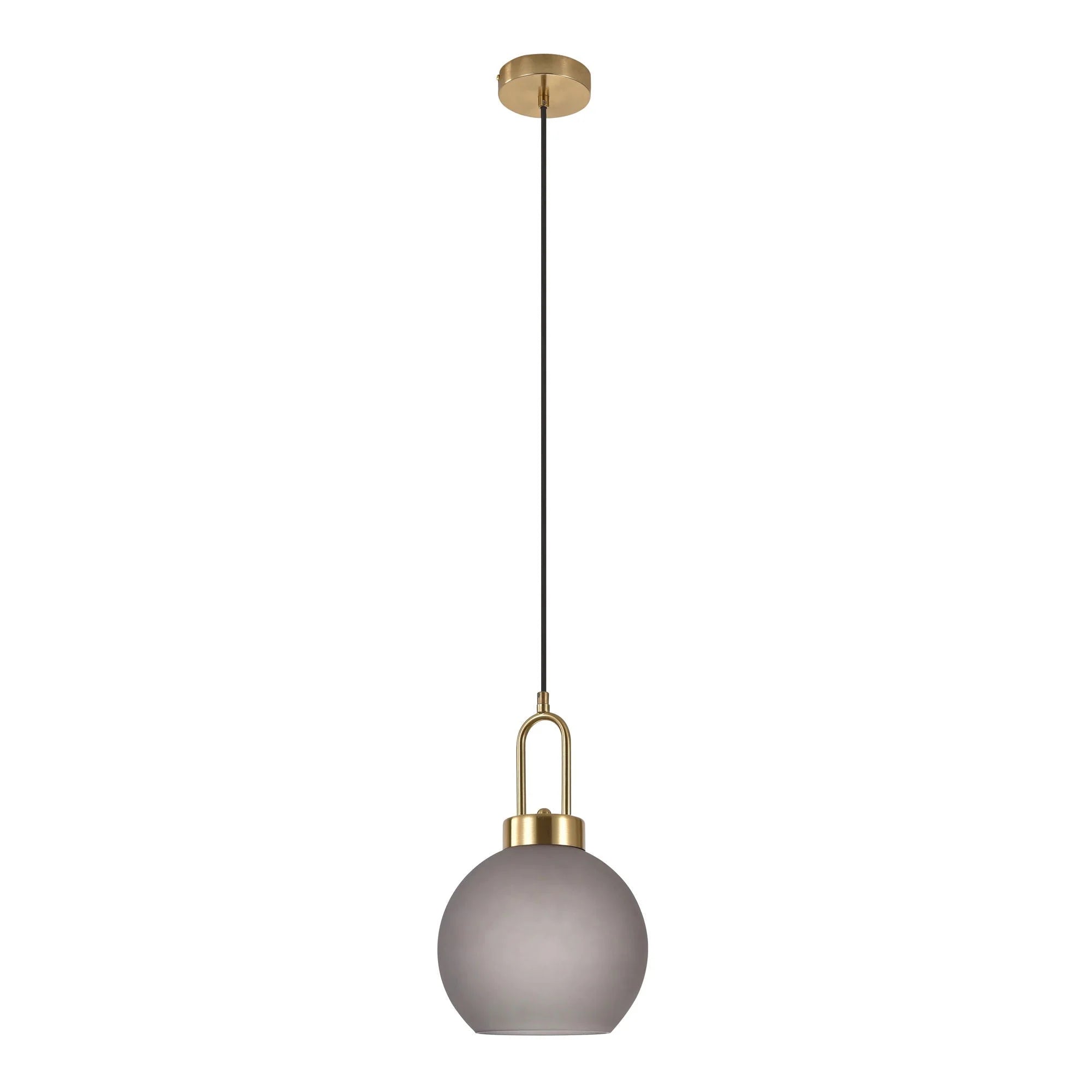 Suspension sphérique en verre fumé mat et laiton doré, globe pendentif Ø20 cm