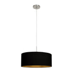 Suspension tambour tissu noir avec intérieur doré en métal brossé, diamètre 50 cm