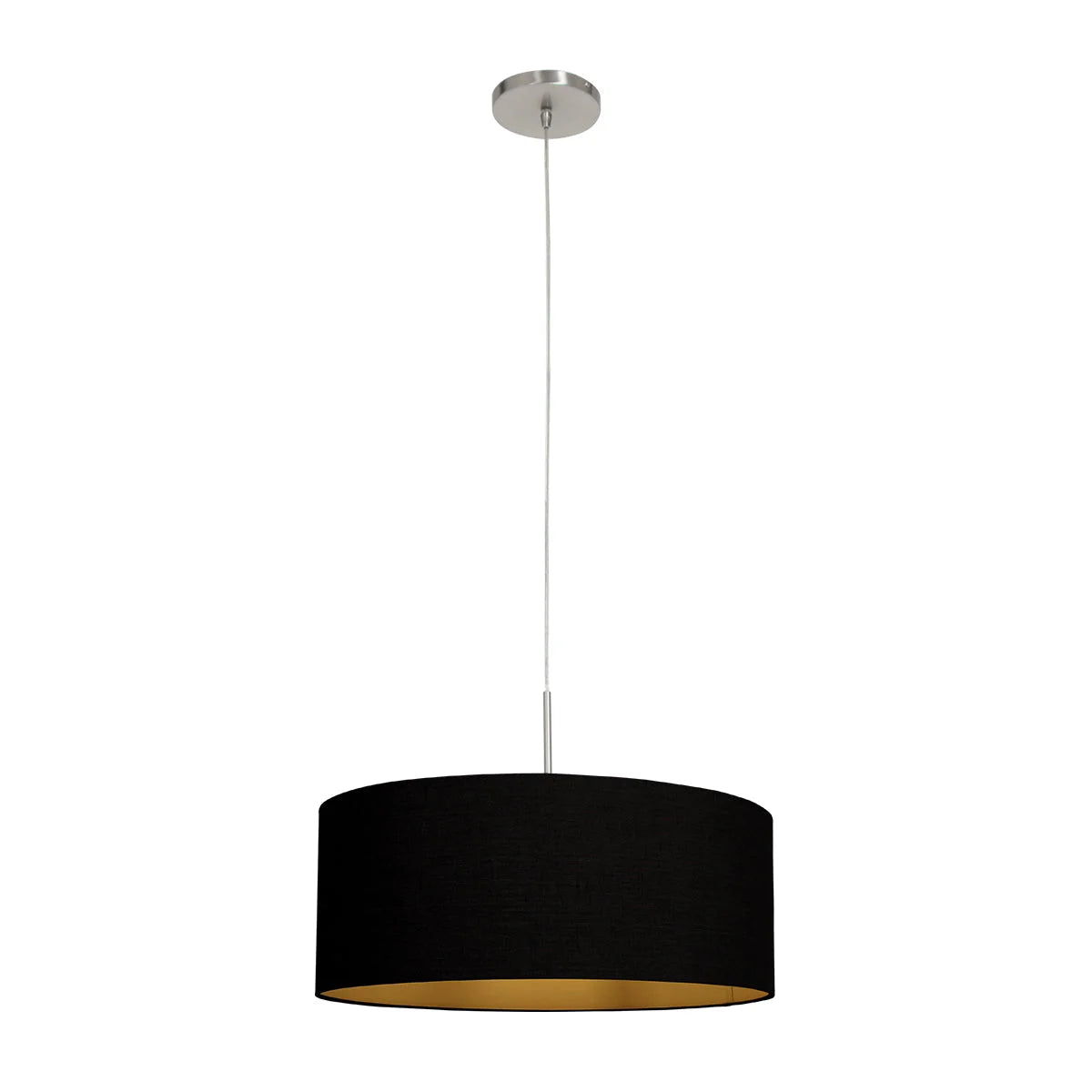 Suspension tambour tissu noir avec intérieur doré en métal brossé, diamètre 50 cm
