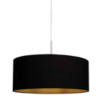 Suspension tambour tissu noir avec intérieur doré en métal brossé, diamètre 50 cm