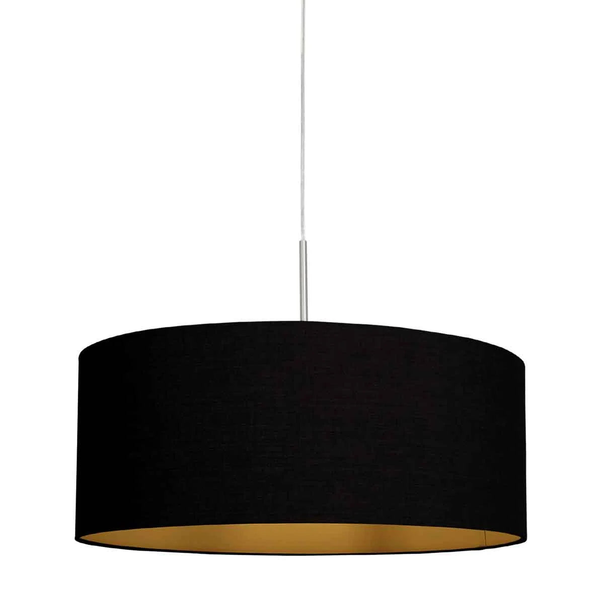 Suspension tambour tissu noir avec intérieur doré en métal brossé, diamètre 50 cm