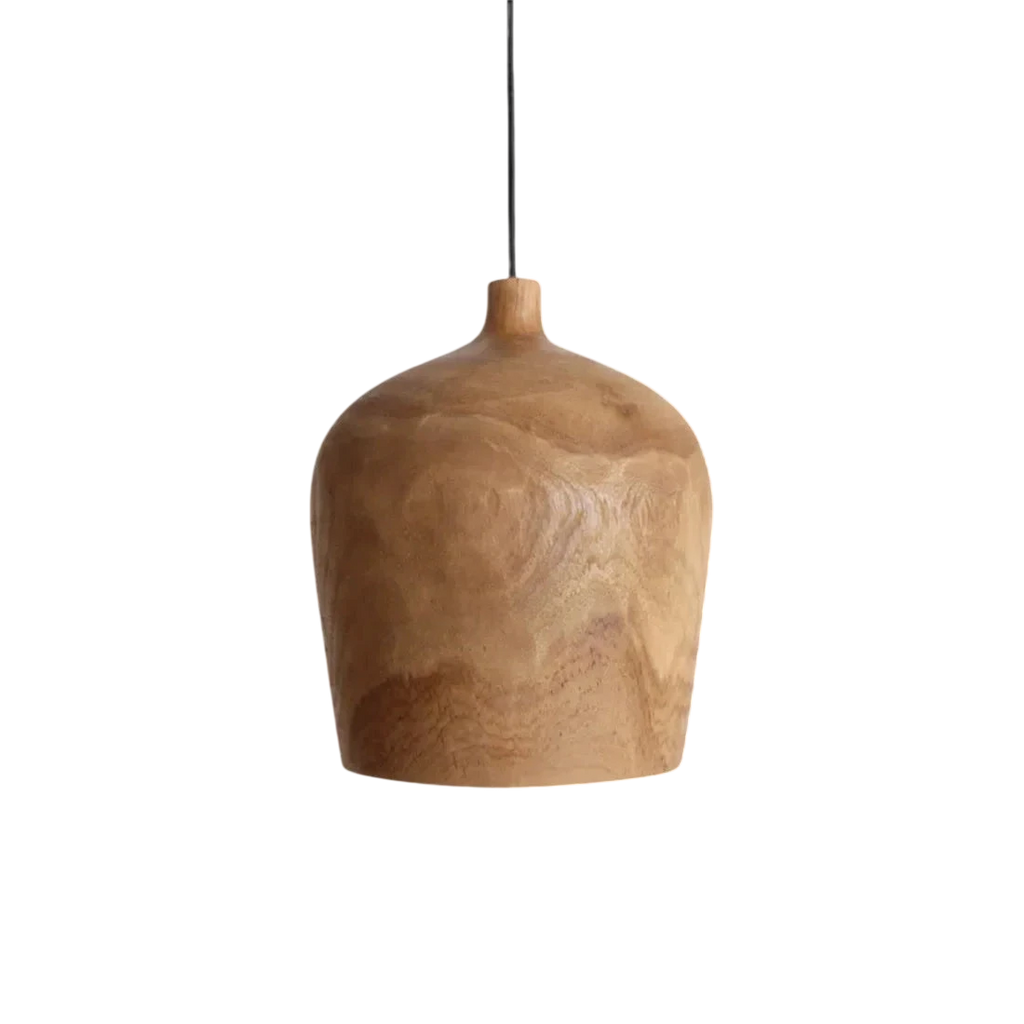 Suspension en teck naturel forme bouteille Ø25x28 cm rustique sculptée