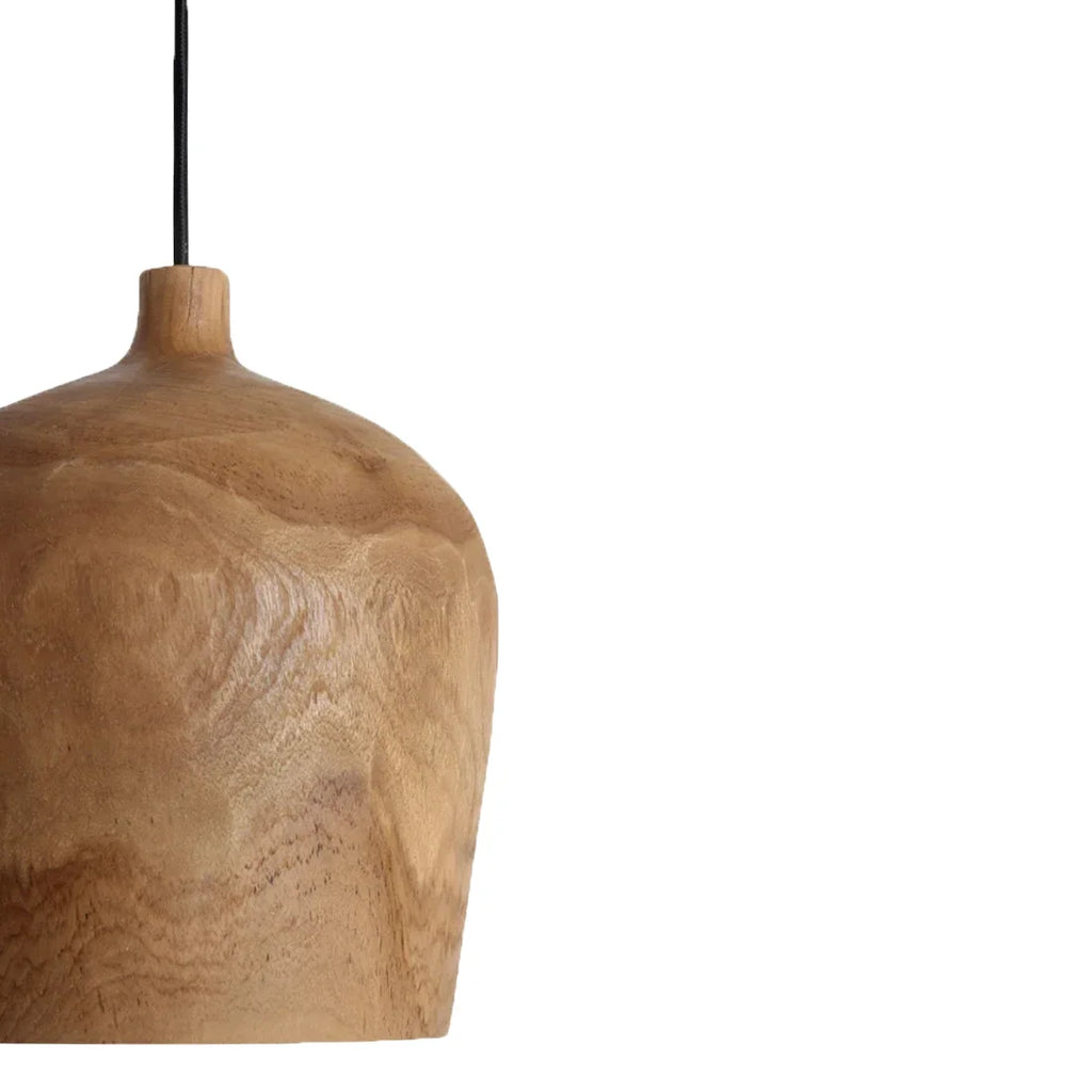 Suspension en teck naturel forme bouteille, Ø25x28 cm, rustique sculptée