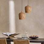 Deux suspensions en teck naturel forme bouteille Ø25x28 cm