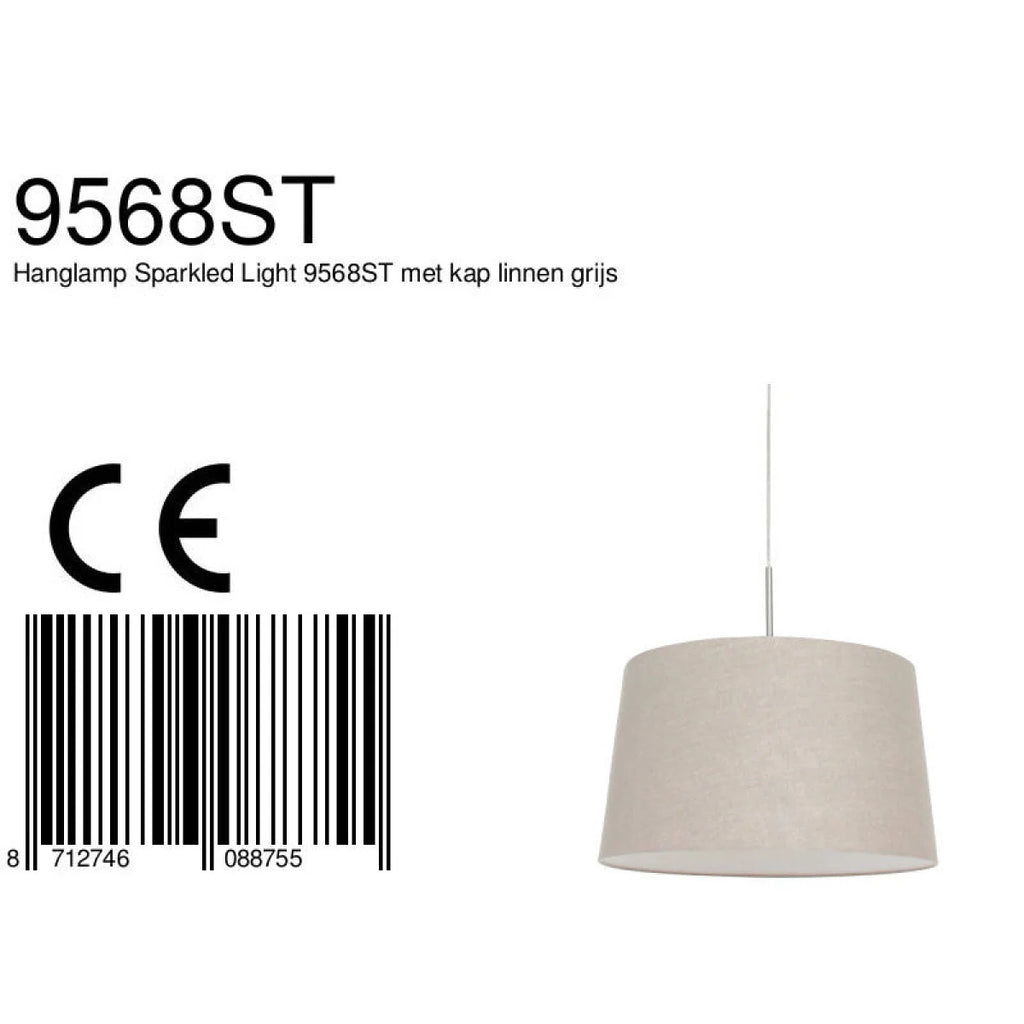 Abat-jour en tissu beige conique pour suspension en métal brossé Ø45 cm